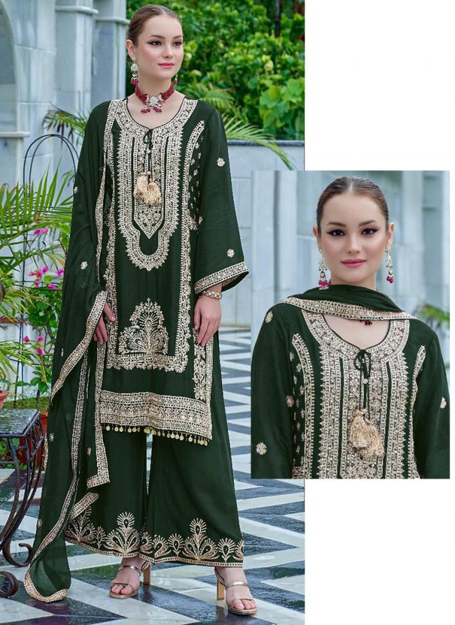 Chinnon Green Eid Wear Zari Work Pakistani Suit